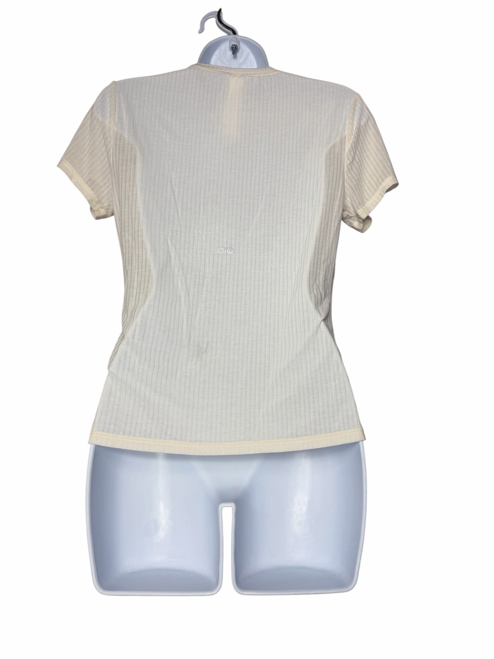 Alo Yoga Ribbed Sea Coast Short Sleeve Tee Athletic Crew Neck Size XS Ivory - Picture 4 of 6
